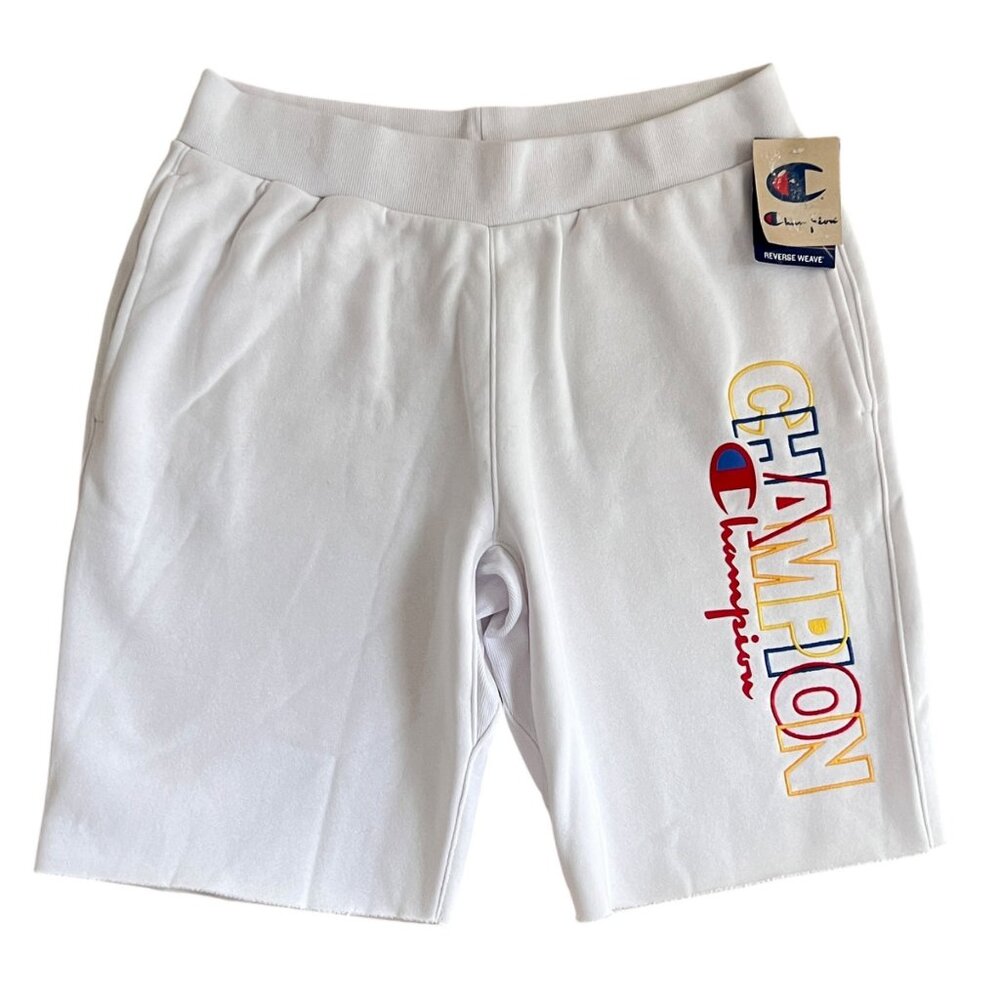 Champion NWT Reverse Weave‎ Shorts Mens L Raw Hem White Logo Cotton Blend
